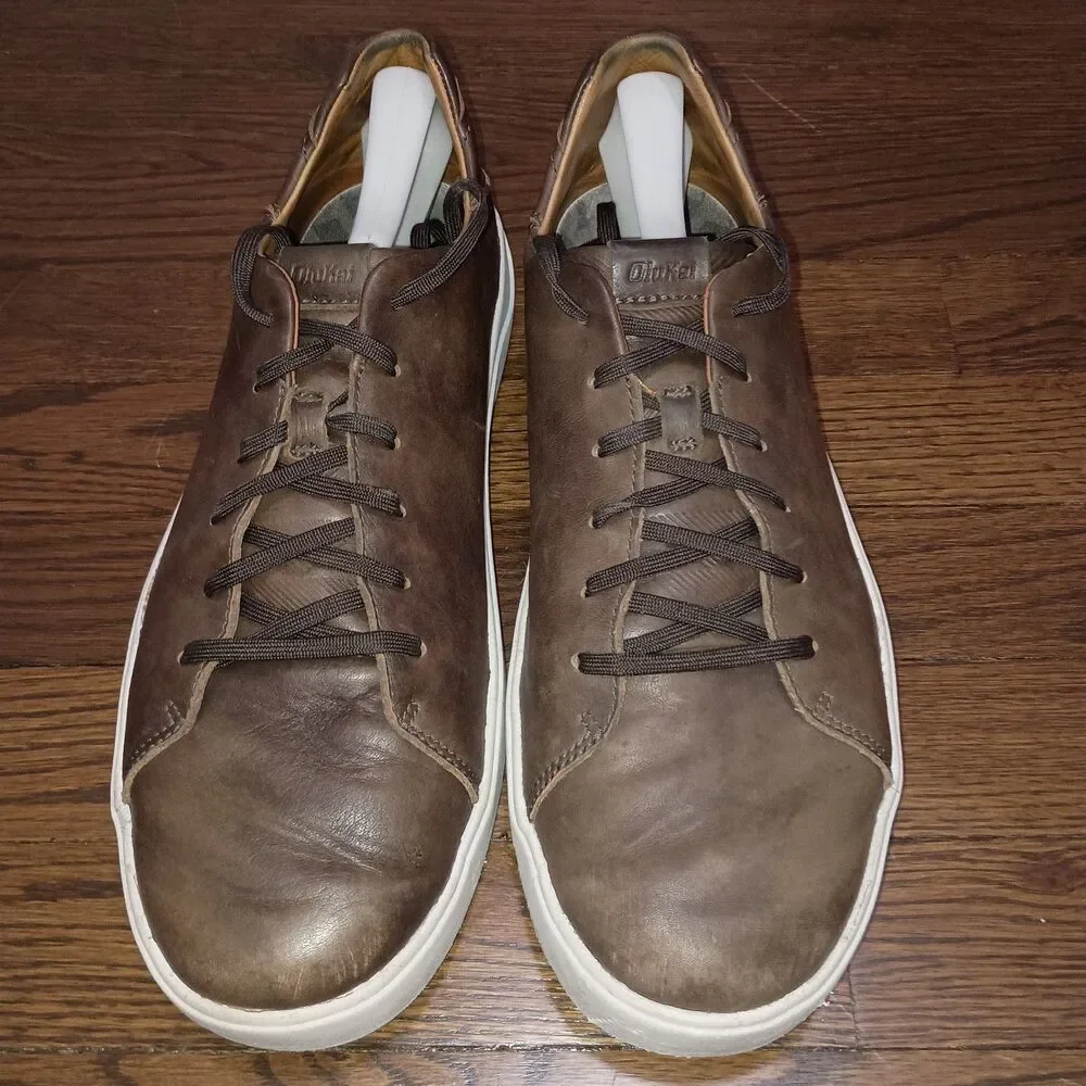 OluKai Lae'ahi Li 'ili Leather Sneakers Mens Size 12 Brown Casual Office